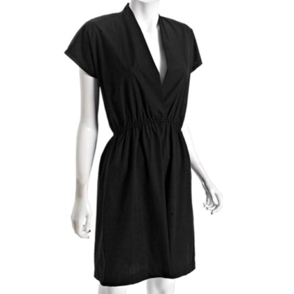 American Apparel Poplin Black Cross Front Dress, XL